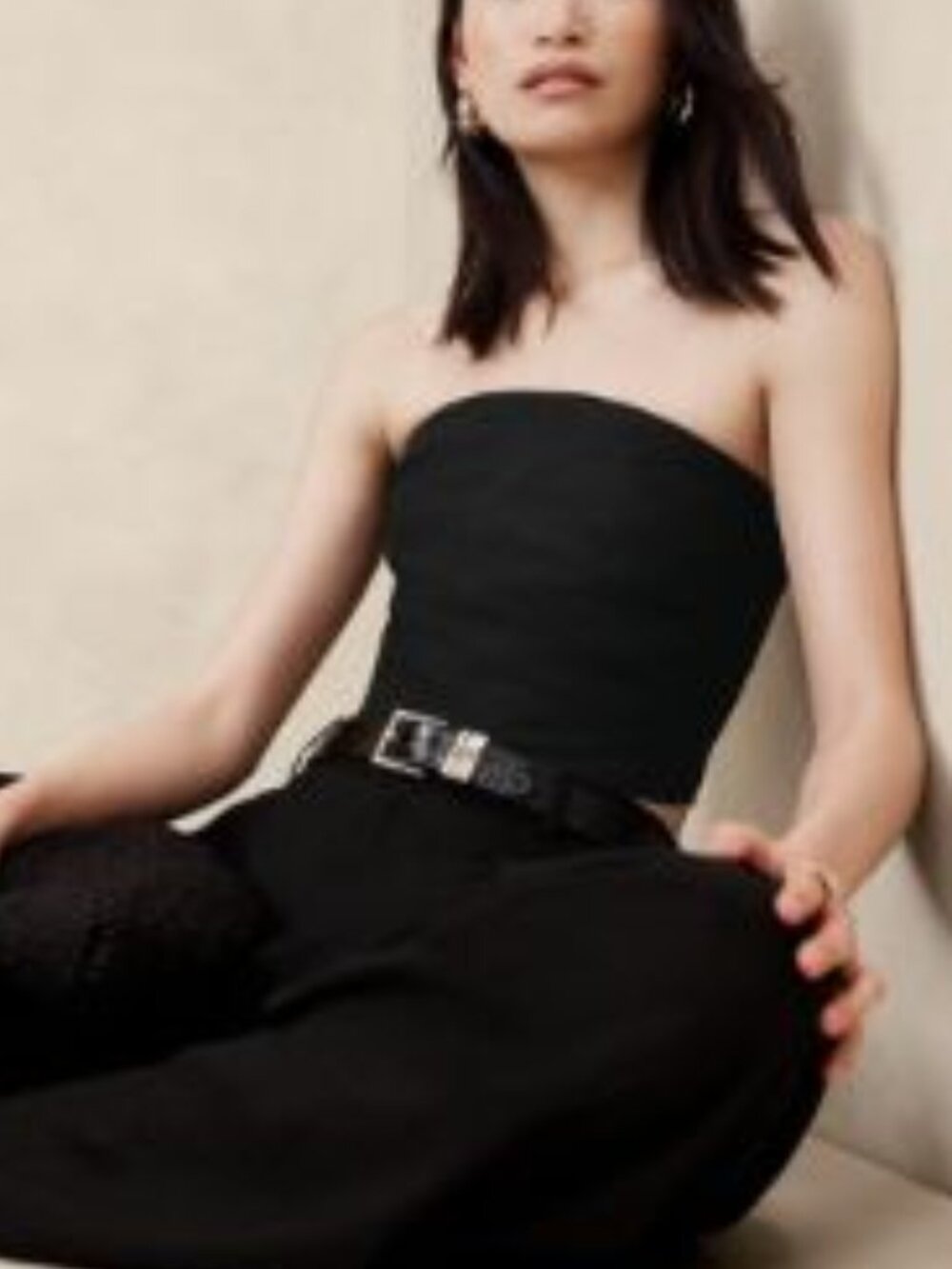 NWT Banana Republic Black 100% Euro Linen Lisa Strapless Bandeau Top 16 *XL